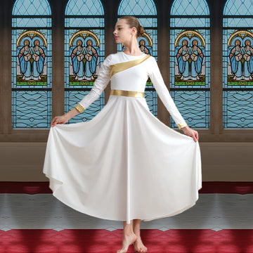Women Praise Dance Dress with Metallic Splicing Long Sleeve Liturgical  Worship Dress Church Choir Worship Praise Dress ﻿ ﻿