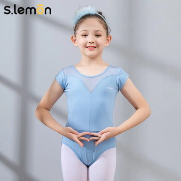 S.lemon Toddler Ballet Leotard + Skirt Dance Training Set Girls Short Sleeve Mesh Performance Gymnastics Outfit 90-150CM Girls