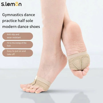 S.lemon Half Sole Dance Shoes - Stretch Fabric Cow Suede Open Toe Ballet Belly Dance Gymnastics Foot Cover