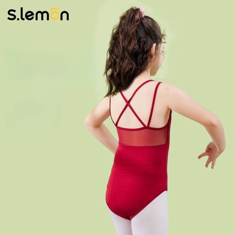 Kids Ballet Leotard Girls Summer Sling Tulle One-Piece Dancewear Gymnastics Performance Costume Training Outfit