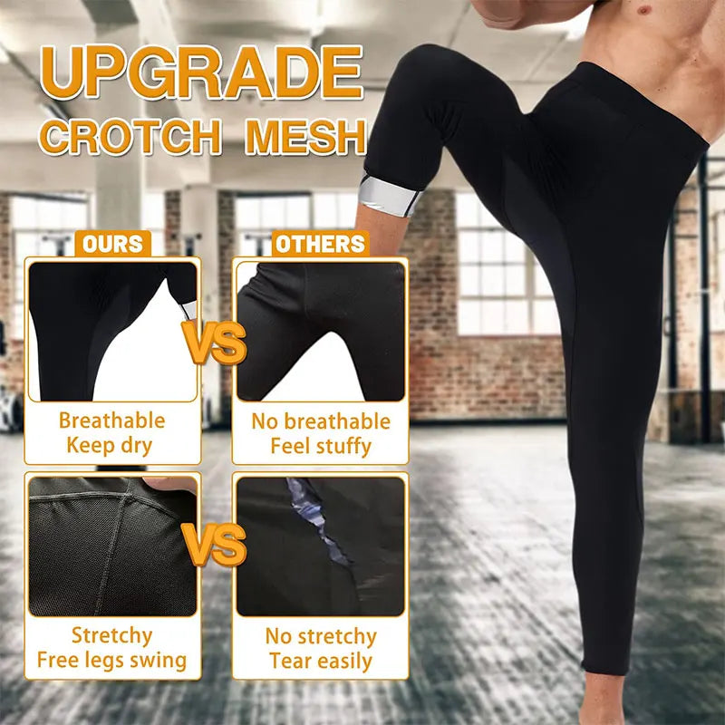 Men Sauna Sweat Pants Long Leggings Weight Loss Thermo Slimming Tights Trapping with Humanized Mesh Crotch and High Waist Suit