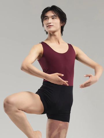 Men's Short Sleeve Leotard Deep Scoop Neck One Piece Bodysuit Stretch Dancewear Yoga I-vest Nylon Fabric Sports Brief