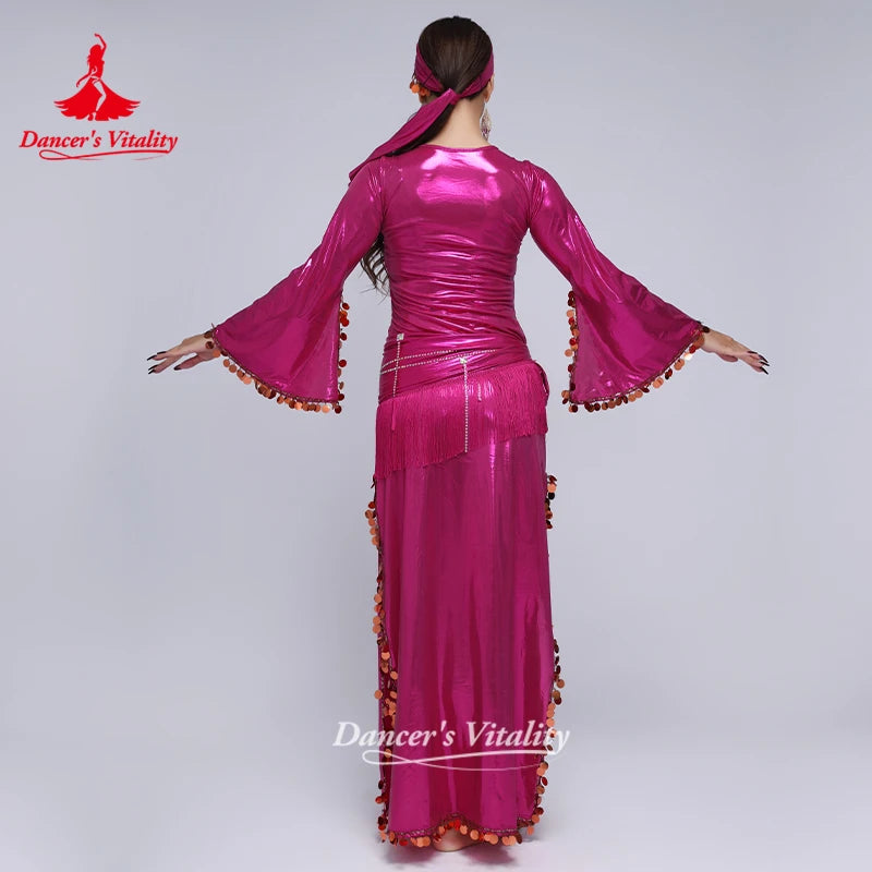 Belly Dance Costume Women Sequin Robe+Headscarf++Hip Scarf 3pcs Shaabi Baladi Saidi Competition Clothing Dancer's Vitality