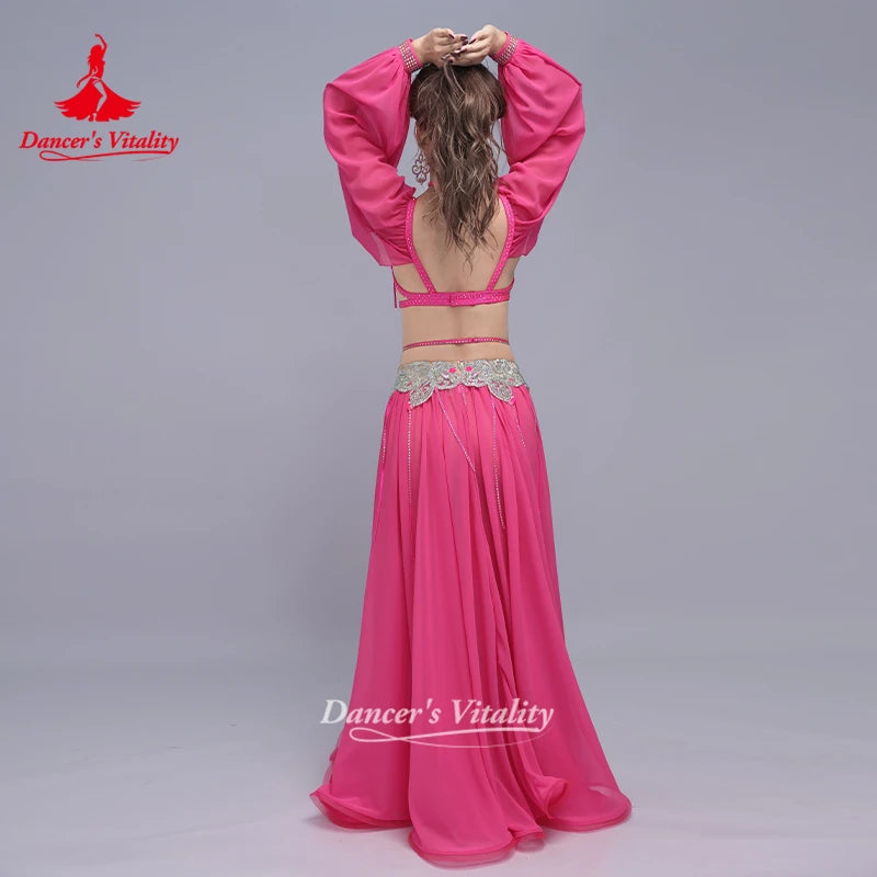 BellyDance Performance Costume Women's Senior AB Stones Bra+Chiffon Long Skirt 2pcs Oriental Dance Outfit Dancer's Vitality