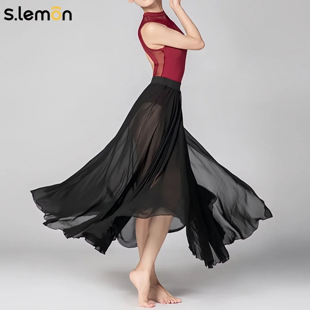 S.lemon Ballet Dance Skirt Adult Female 720 Degree Flowy One-Piece Wide Swing Chinese Dance Elegant Long Skirt