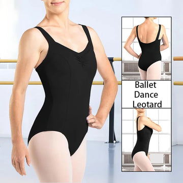 Women's Widened Straps Classical Basic Sleeveless Camisole Ballet Dance Leotard for Adult Dance Tank Tops with Soft Front Lining