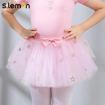 Kids Ballet Dance Tulle Skirt Pink Mesh Mini Skirt Girls Chinese Dance Performance Wear