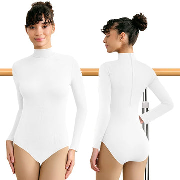 Women's Turtleneck Long Sleeve Ballet Dance Leotards for adult Gymnastics Dance Tops with Back Zip and Soft Crotch Dancewears