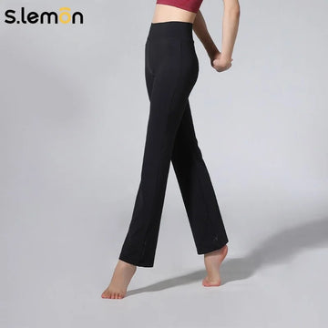 S.lemon Women Adult Ballet Dance Pants Black 9/10 Micro Flare Wide Waist Art Exam Practice Gymnastics Figure Pants