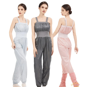 Sauna Sweat Jumpsuit Women, Weight Loss Fat Burning Workout Bodysuit, Wide Strap Fitness Jumpsuit for Ballet Dance Training