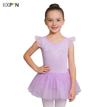New Professional Ballet Tutu Girls Ruffle Sleeves Bow Back Tutu Ballerina Party Dress Child Kids Ballet Dance Costume Leotard