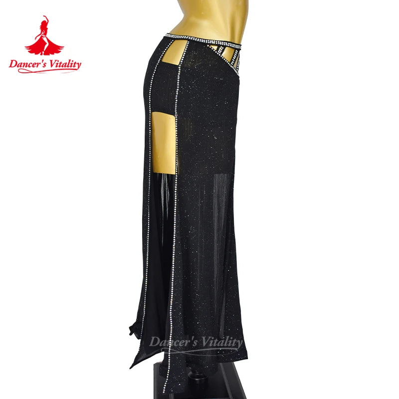 New Belly Dance Performance Skirt for Women's Senior AB Stones Sexy Split Long Skirt  Adult Oriental Dance Practice Clothing