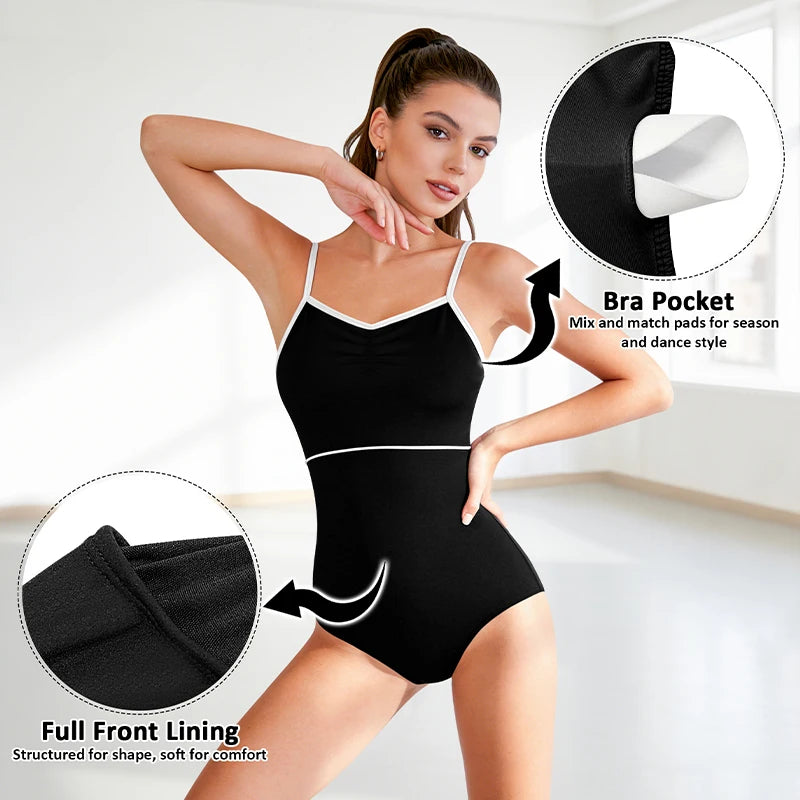 Women's Sleeveless Camisole Ballet Dance Leotards for Adult Gymnastics Dance Tank Tops with Soft Lining and Adjustable Strap
