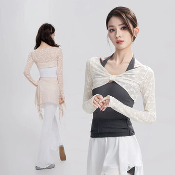Women Dance Top  Lace Dance Shrug Dance Tops Adults Teen Ballet Short Blouse Long Sleeve Dance Tops Open Front Bolero Crops