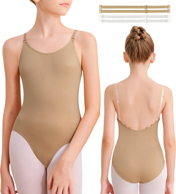 Professional Leotards for Girls Nude Ballet Undergarments Seamless Camisole Underwear with Transition Clear Strap