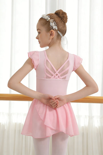 Girls Flutter Sleeve  Ballet Leotards with Skirt Toddler Dance Dress Cute Butterfly Hollow Back