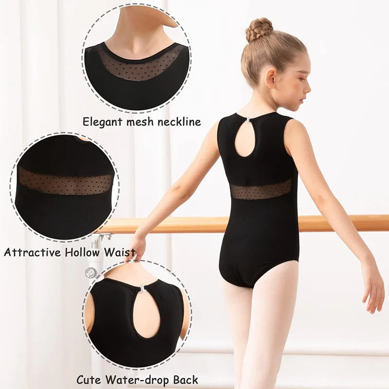 Girls Sleeveless Camisole Ballet Dance Leotards for girls Gymnastics Tank Tops with Water-drop Hollow Back and Soft Lining