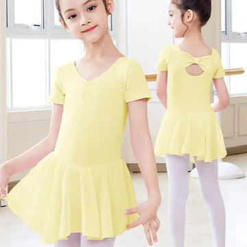 Autumn Ballet Leotards Dress for Girls Short/Long Sleeve Chiffon Skirt Leotards Bowknot Swimwear Gymnastics Skate Dancewear