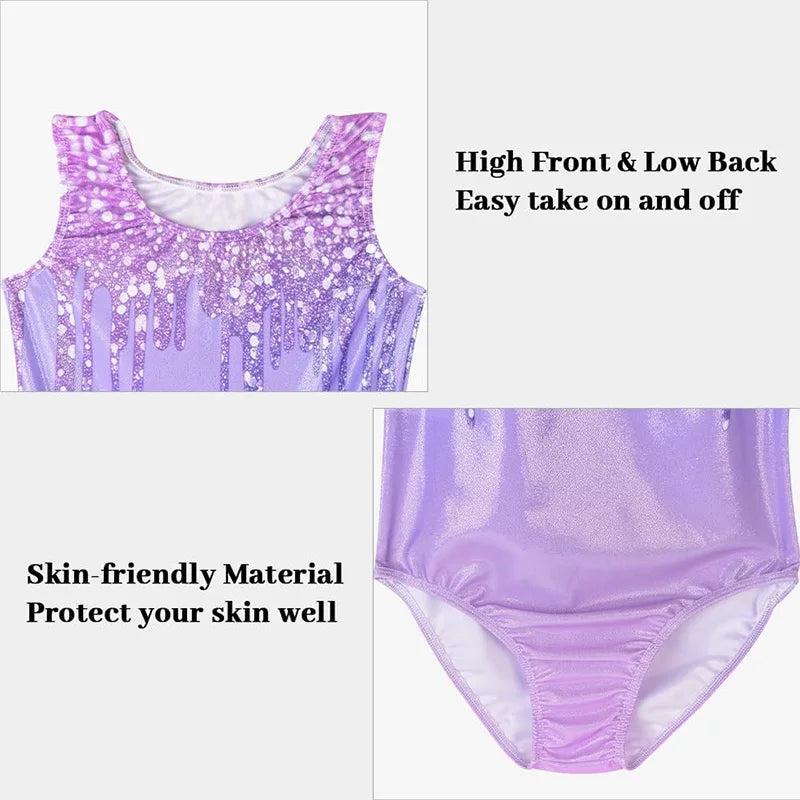Girls 4pc Gymnastics Leotards for girl Biketard Athletic Unitard Tumbling Activewear Outfits with Matching Shorts Hairband Sets