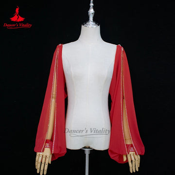 Belly Dance Performance Sleeves for Women's Senior AB Stones Chiffon Sleeves Adult Oriental Dancing Competition Accessories