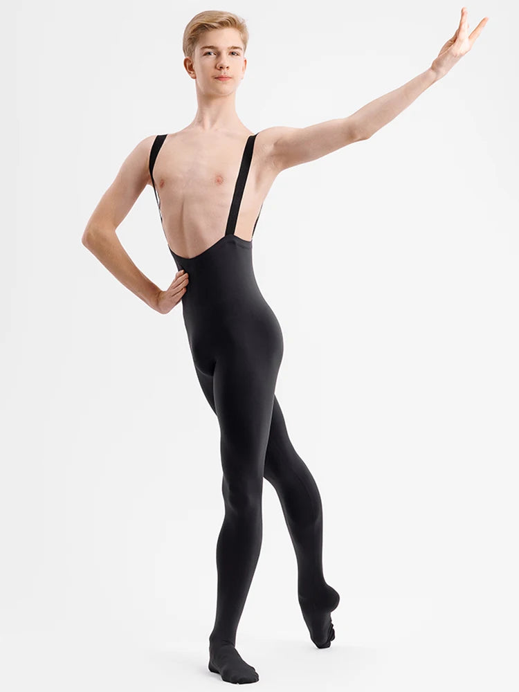 Men's One-Piece Black Tank Unitard Ballet Sleeveless Full Body Tight Jumpsuit Dance Costume with Suspenders for Fitness