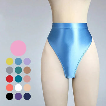 Women's High Waist Shiny Glossy Leggings Short Pants Buttocks Enhancing Bikini Tights Shaping Gymnastics Underwear