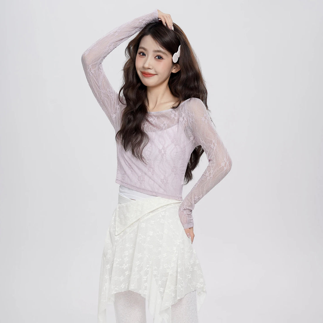 Women Dance Cover Tops Adult Lace Long Sleeves Shirt Top Dance Outfit For Dancing Adult Teen Gymnastic Yoga Training Clothes