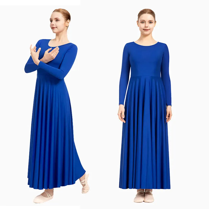 Women's Long Sleeve Praise Dance Dress Loose Fit Full Length Church Liturgical Lyrical Dancewear Worship Costume