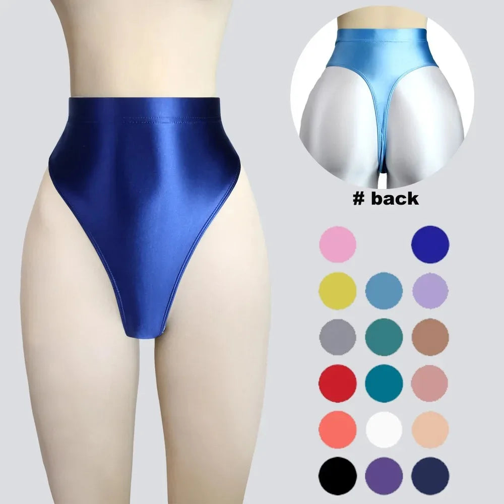 Women's High Waist Shiny Glossy Leggings Short Pants Buttocks Enhancing Bikini Tights Shaping Gymnastics Underwear