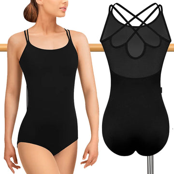 Women's Sleeveless Camisole Ballet Dance Leotards for Adult Gymnastics Dance Tank Tops with Mesh Back and Double Shoulder Straps