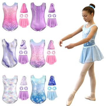 Girls Gymnastic Leotard Ballet Dance Dress Tumbling Outfit with Removable Skirt Storage Bag 5-11 Years