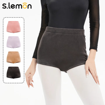 S.lemon Ballet Shorts Women's High Waist Orel Fleece - Black 3/4 Length Dance Practice Leggings for Adult Winter