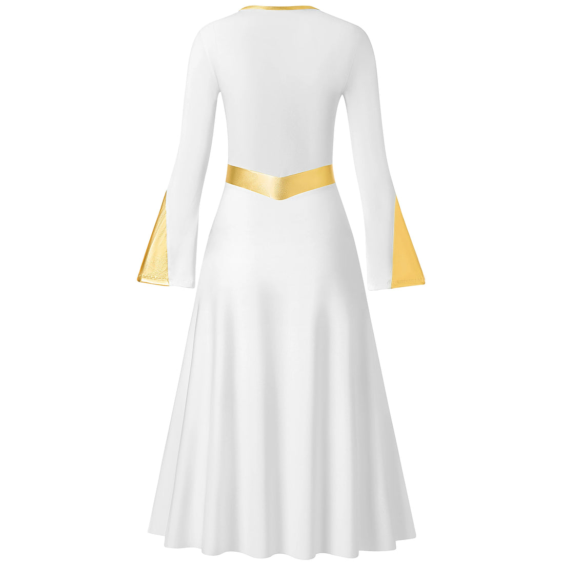 Women Praise Dance Dress with Lining Metallic Fit Full Length Liturgical Long Sleeve Worship Dress