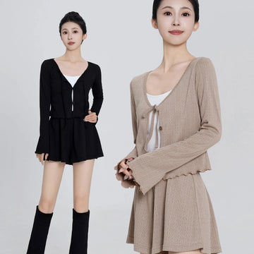 Girls Ballet Dance Clothing Autumn Set for Women New Knitted Cardigan+Shorts 2pcs Daily Practice Outfits Long-sleeved Top