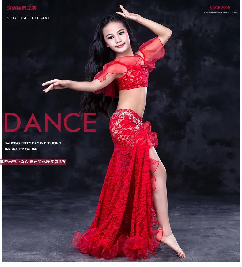 Girls Belly Dancing Clothes Customized High end Sexy Lace Professional Performance Clothing Set Kids Belly Dance Costumes