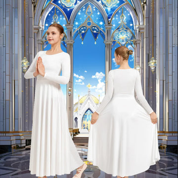 Women's Christmas Long Sleeve Praise Dance Dress for adult Church Worship Tops with Loose Fit Full Length and No crotch Costume