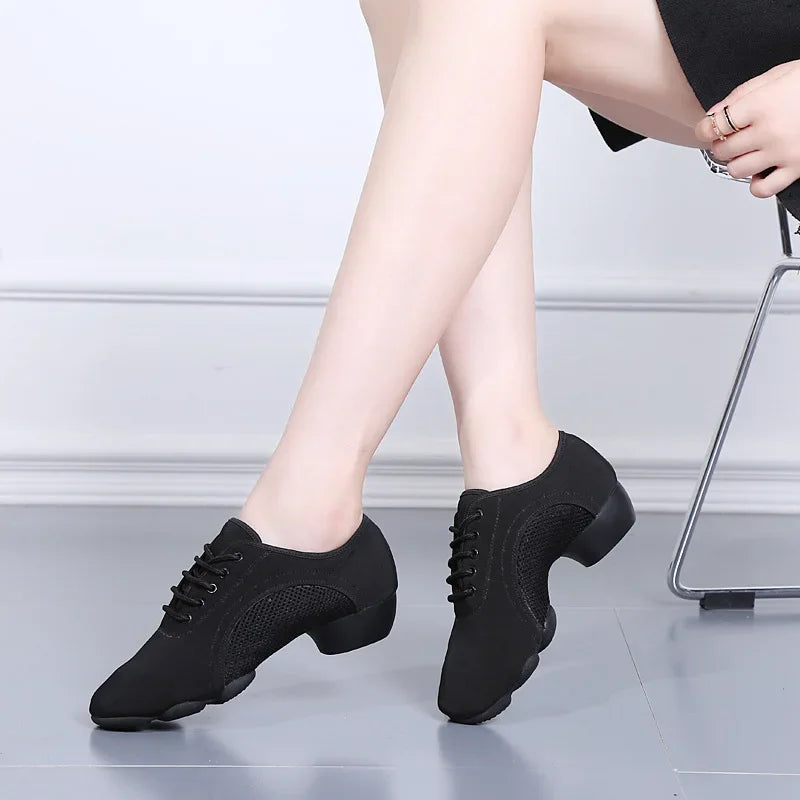 Adult Men Women Low Heel Teacher Shoe Latin Dancing Body Shape Training Square Street Cha-Cha Dance Shoes Breath Sneakers