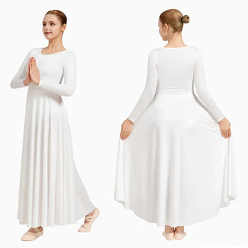 Women's Long Sleeve Praise Dance Dress Loose Fit Full Length Church Liturgical Lyrical Dancewear Worship Costume