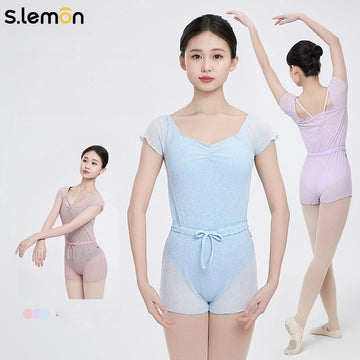 S.lemon Ballet Leotard Women Short Jumpsuit Stretchy Gymnastics Dancewear for Professional Figure Training Girls