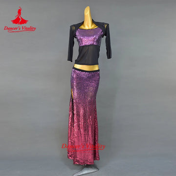 Women New Belly Dance Set Oriental Dance Dance Competition Sequin Costume Top+Fishtail Skirt 2pcs gypsy skirt costume set