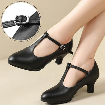 Women‘s 2'' Character T-Strap Dance Heels for Adult Ballroom Latin Salsa Flamenco Tango Shoes with Adjustable buckle Dance Shoes