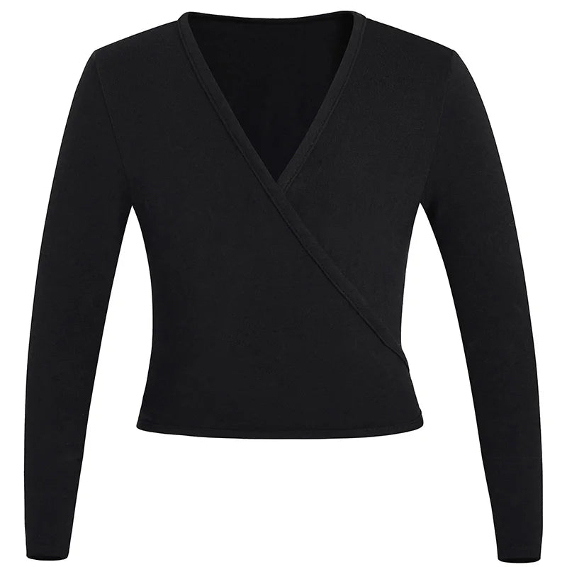 Girls Basic Team Ballet Wrap Top Long Sleeve Dance Cardigan for Toddlers with Waist Self Tie and Classic Front V-neck