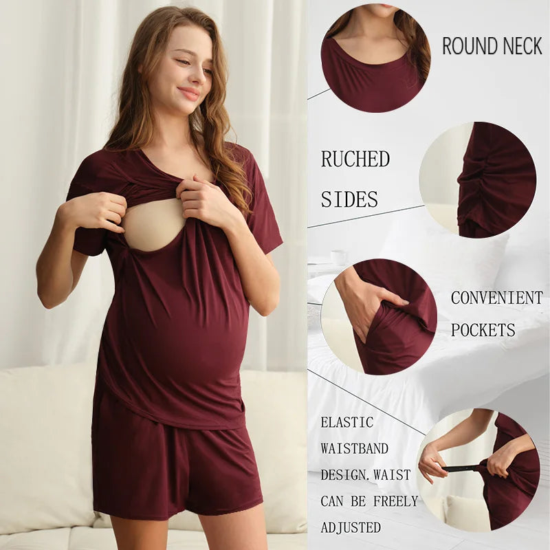 Women's Maternity Postpartum Pajamas Nursing Pjs for Breastfeeding Soft Postpartum Lounge Sets Sleepwear Layer Pregnancy Clothes