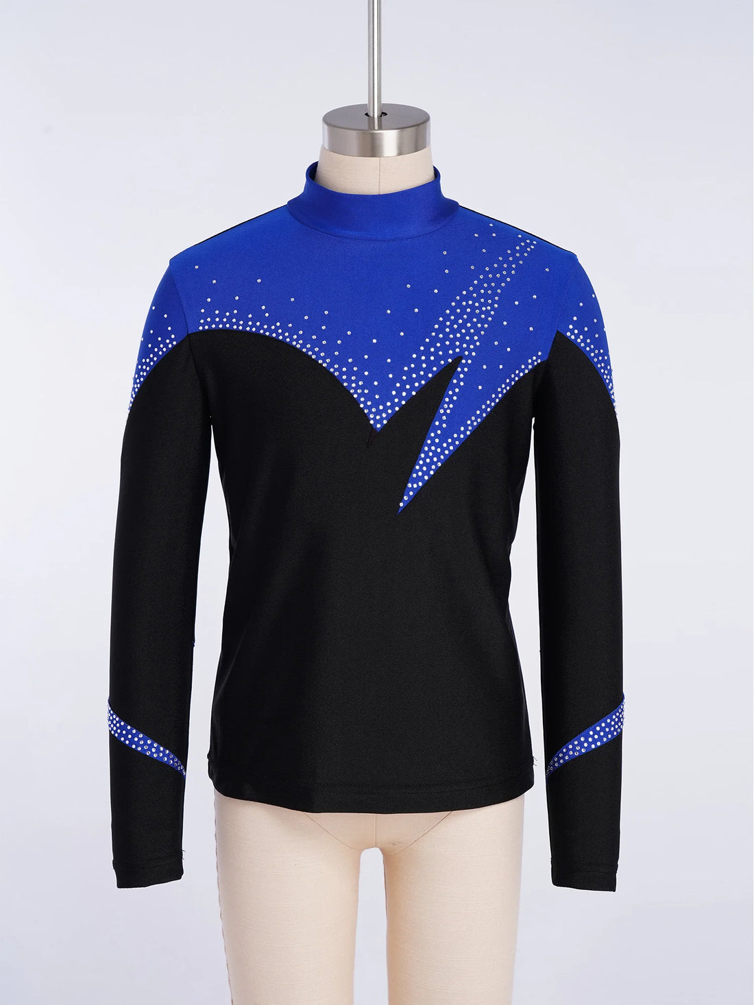 Kids Boys Figure Ice Skating Suit Long Sleeve Rhinestone Top with Pants Dance Outfit for Training Practice Acrobatics Gym Suit