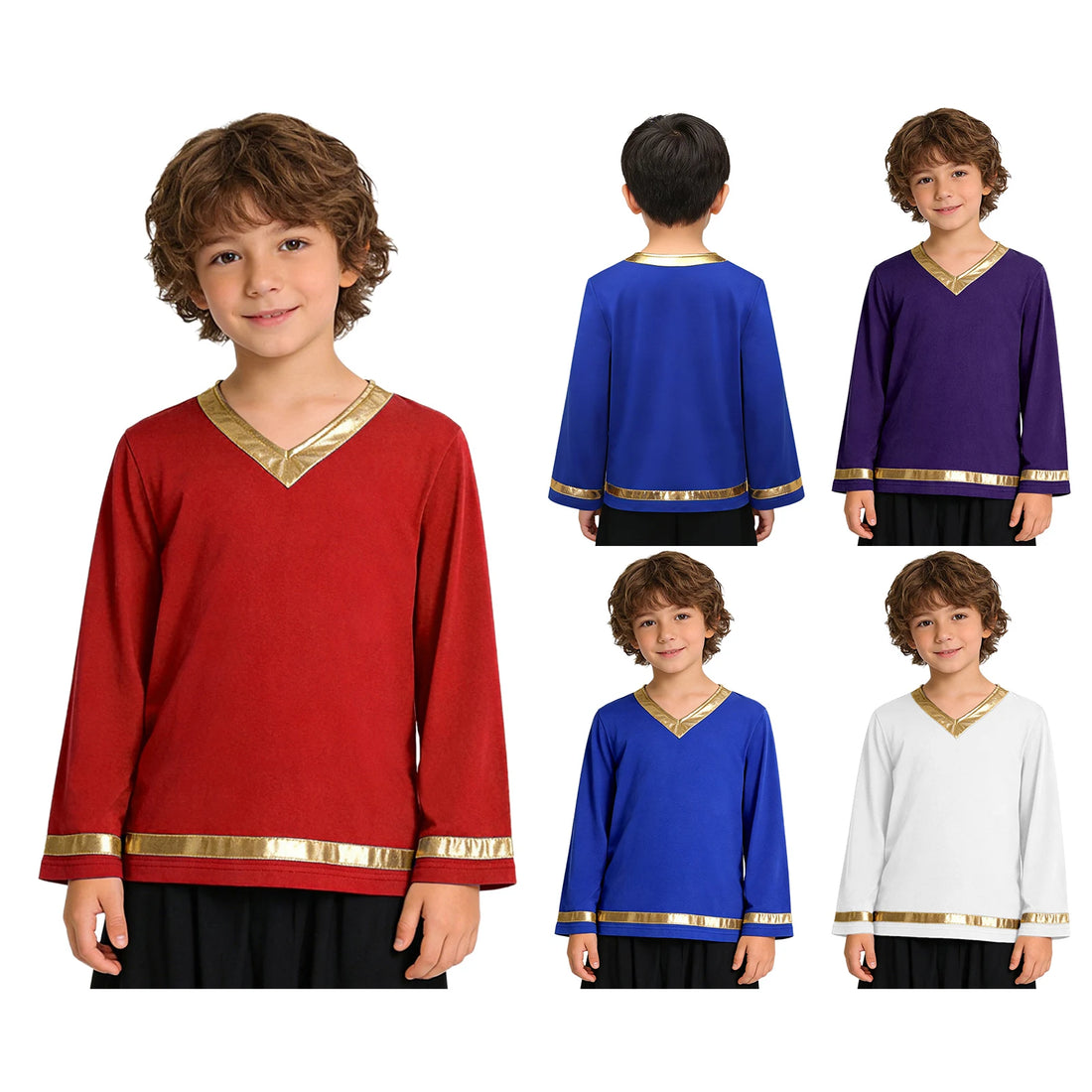 Kids Boys Praise Worship Dance Tunic Pullover Tops Liturgical Costume Church Robe Ballroom Dance Performance Dancewear Shirts