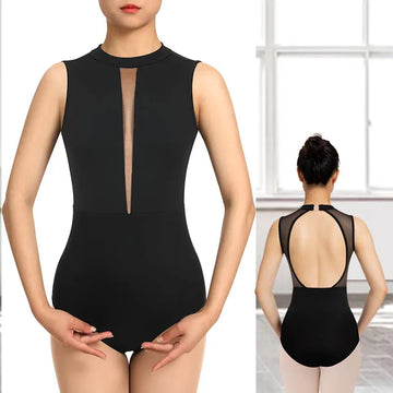 Women's Sleeveless Turtleneck Ballet Dance Leotards for adult Gymnastics Dance Tank Tops with Water-drop Back and Soft Lining