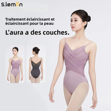 s.lemon Ballet Leotards Girls Dance Camisole Spaghetti Straps Backless Mesh panel Gymnastics for Women