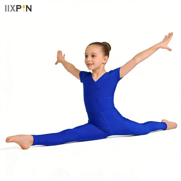 Children's Ballet Gymnastics Leotard Dance Costume Girls Short Sleeves Jumpsuit Bodysuit Dancewear Kids Full Body Unitard