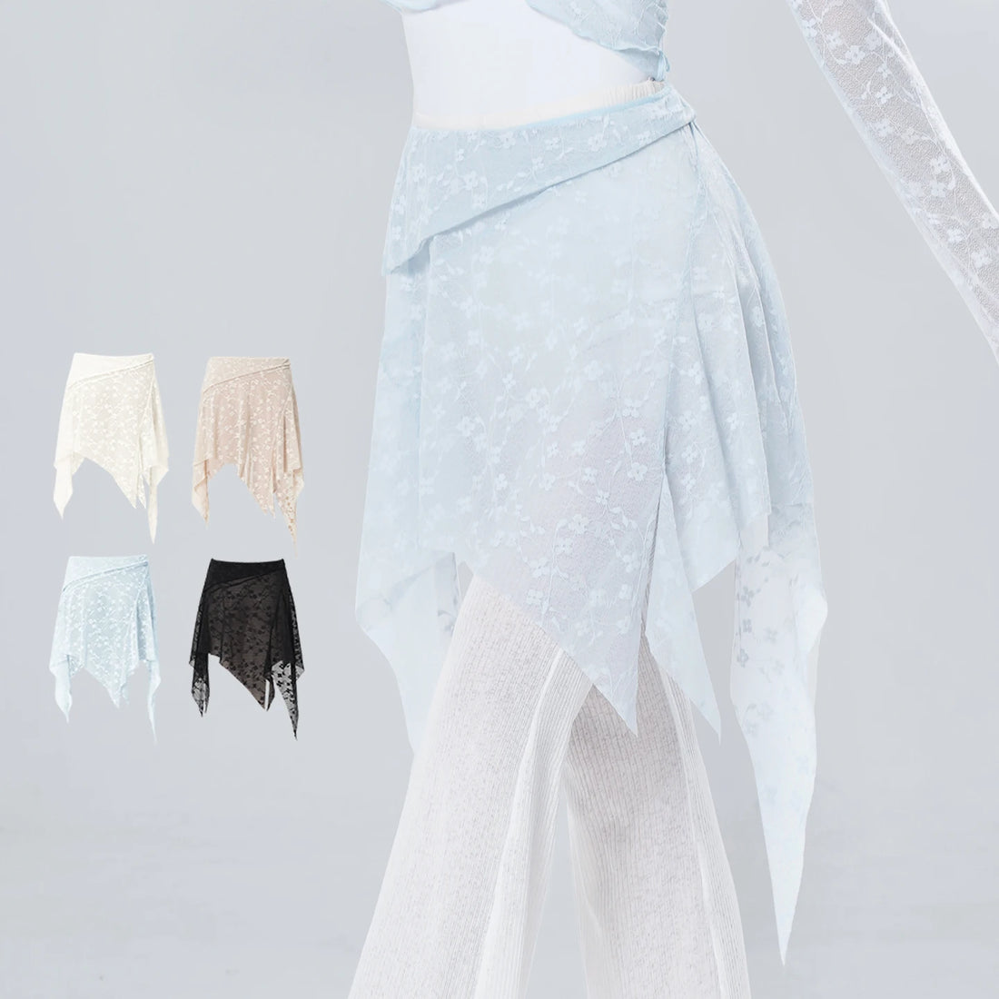 Women Ballet Skirt Irregular Lace Dance Skirts Adult Ballerina Dancing Skirts Rolled-edge Half Skirt for Daily Dance Practice