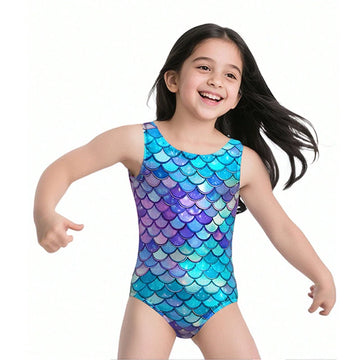 Girls Sleeveless Gymnastics Leotards Kids Shiny Mermaid Biketard Tumbling  Activewear
